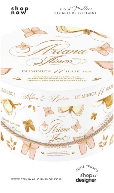Cutie trusou botez eleganta cu fluturi roz si gold  3
